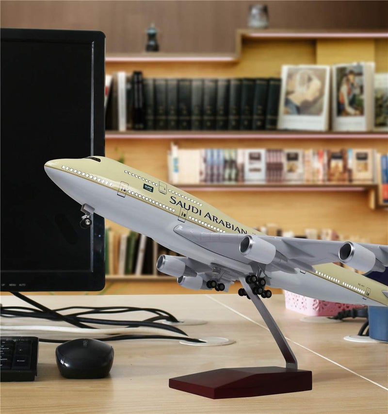 24-Hours 18â€ 1:130 Airplane Model Saudi Arabia Boeing 747 Model Plane with LED Light(Touch or Sound Control) for Decoration or Gift - Image 2